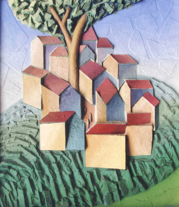 «Провінційне містечко». 2002. Рельєф, полотно, олія